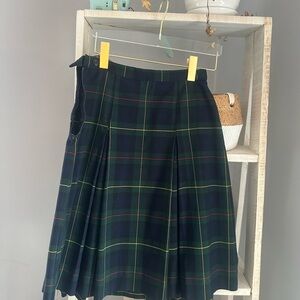 Plaid A-Line Skirt - Green and Blue